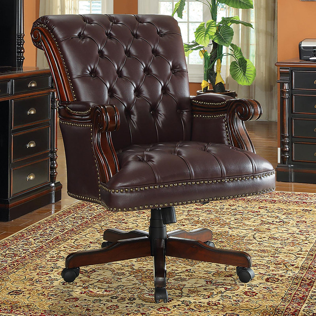 Calloway Dark Brown Tufted Adjustable Height Office Chair from Coaster - Luna Furniture