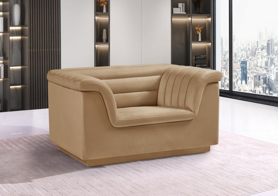 Camel Cascade Velvet Fabric Chair from Meridian - Luna Furniture