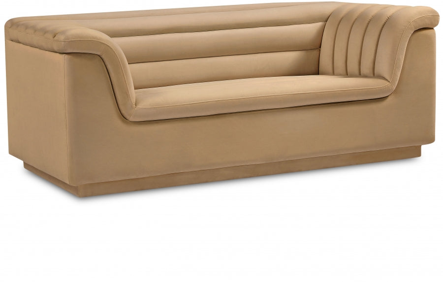 Camel Cascade Velvet Fabric Loveseat from Meridian - Luna Furniture