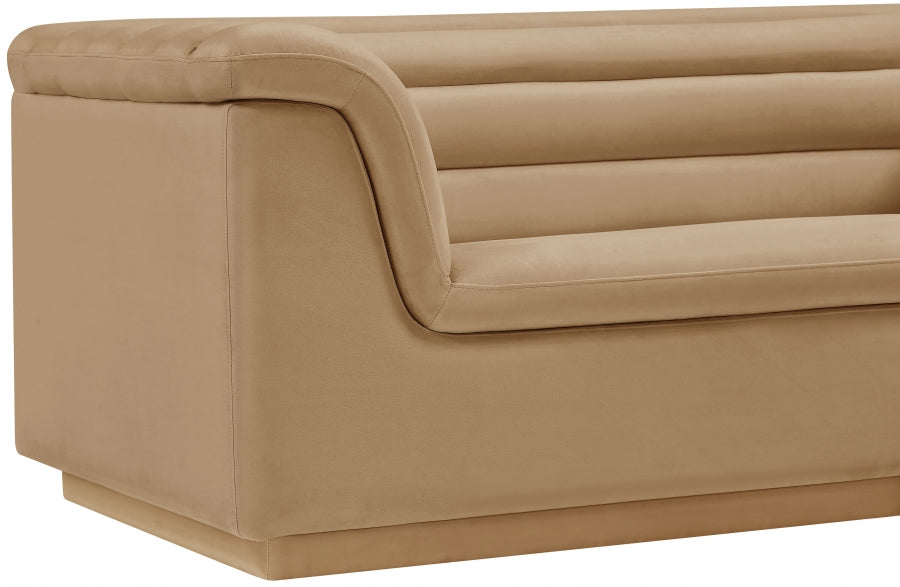 Camel Cascade Velvet Fabric Loveseat from Meridian - Luna Furniture