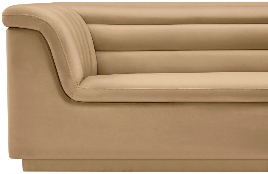 Camel Cascade Velvet Fabric Loveseat from Meridian - Luna Furniture