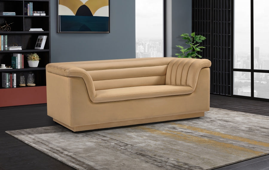 Camel Cascade Velvet Fabric Loveseat from Meridian - Luna Furniture