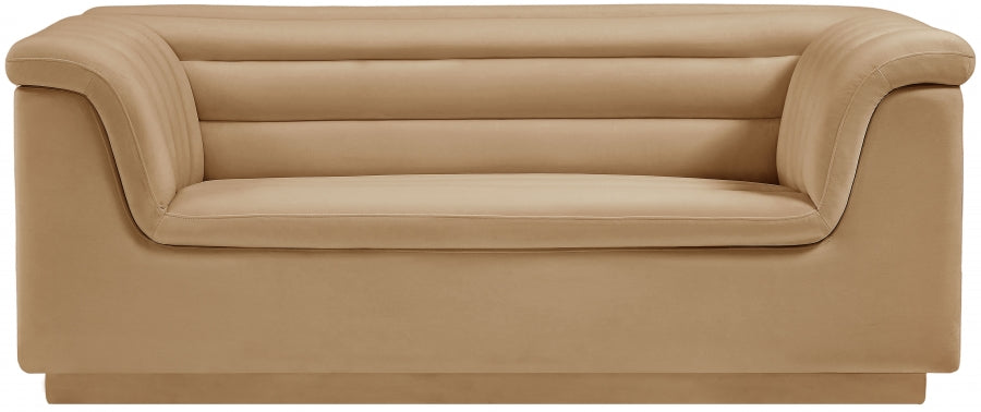 Camel Cascade Velvet Fabric Loveseat from Meridian - Luna Furniture