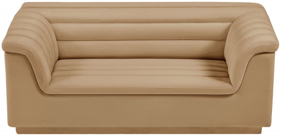 Camel Cascade Velvet Fabric Loveseat from Meridian - Luna Furniture