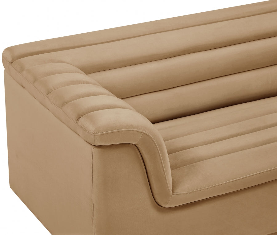 Camel Cascade Velvet Fabric Loveseat from Meridian - Luna Furniture