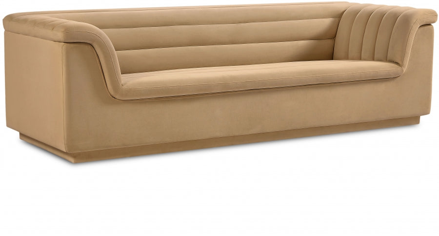 Camel Cascade Velvet Fabric Sofa from Meridian - Luna Furniture