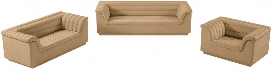 Camel Cascade Velvet Fabric Sofa from Meridian - Luna Furniture