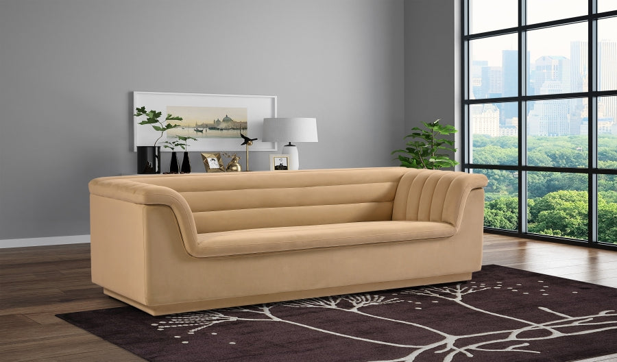 Camel Cascade Velvet Fabric Sofa from Meridian - Luna Furniture