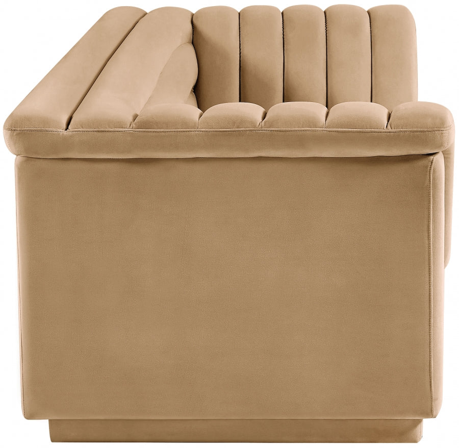 Camel Cascade Velvet Fabric Sofa from Meridian - Luna Furniture