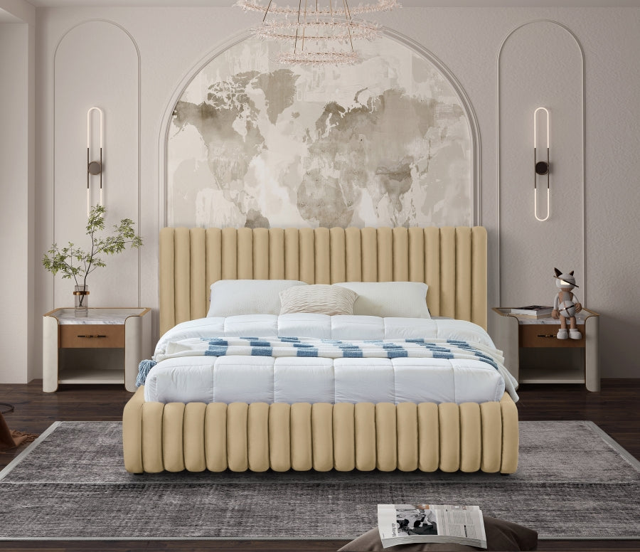 Camel Nico Velvet King Bed from Meridian - Luna Furniture