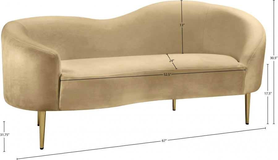 Ritz Camel Velvet Loveseat from Meridian - Luna Furniture