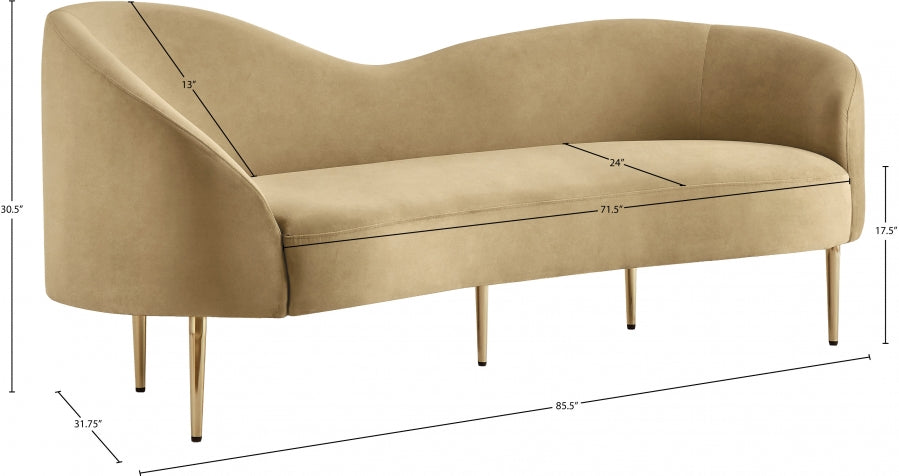 Ritz Camel Velvet Sofa from Meridian - Luna Furniture