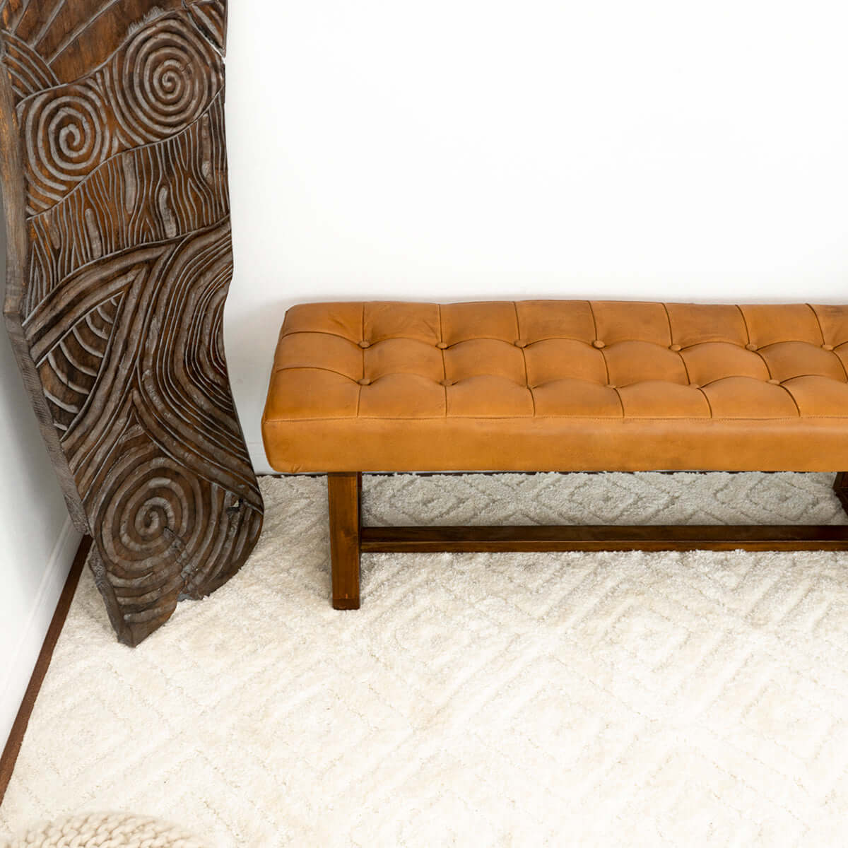 Cameron Tan Leather Bench - AFC00126 - Luna Furniture