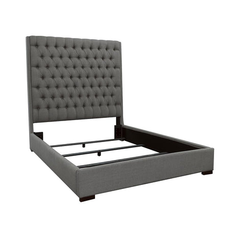 Camille California King Button Tufted Bed Grey - 300621KW - Luna Furniture