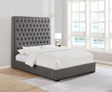 Camille California King Button Tufted Bed Grey - 300621KW - Luna Furniture