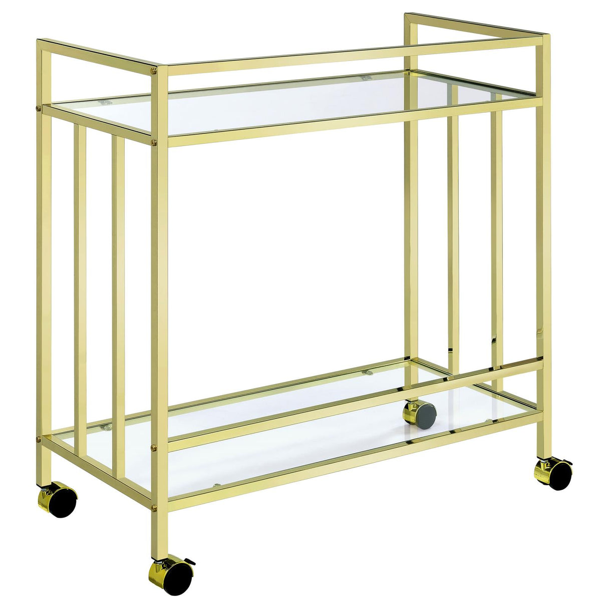 Cara Brass Rectangular Glass Bar Cart from Coaster - Luna Furniture