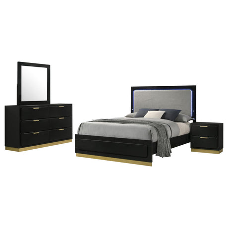 Caraway Black/Grey 4-Piece Eastern King Bedroom Set with LED Headboard from Coaster - Luna Furniture