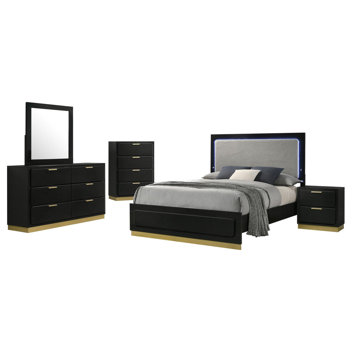 Caraway Black/Grey 5-Piece California King Bedroom Set with LED Headboard from Coaster - Luna Furniture