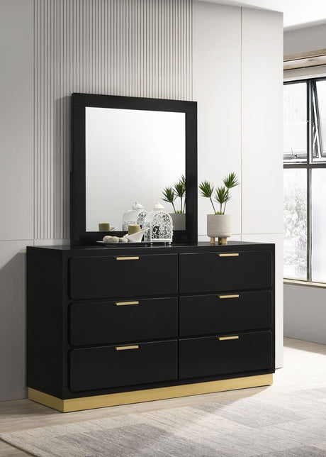 Caraway Black 6-Drawer Bedroom Dresser with Mirror from Coaster - Luna Furniture