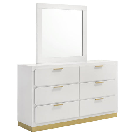 Caraway White 6-Drawer Bedroom Dresser with Mirror from Coaster - Luna Furniture