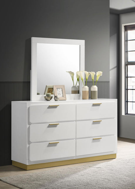 Caraway White 6-Drawer Bedroom Dresser with Mirror from Coaster - Luna Furniture