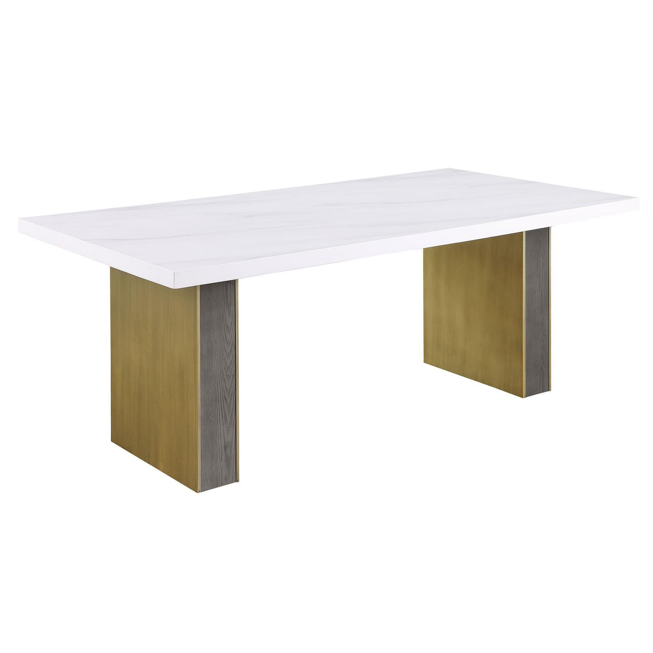 Carla Rectangular Dining Table with Cultured Carrara Marble Top White and Gold from Coaster - Luna Furniture