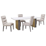 Carla Rectangular Dining Table with Cultured Carrara Marble Top White and Gold - 106651 - Luna Furniture