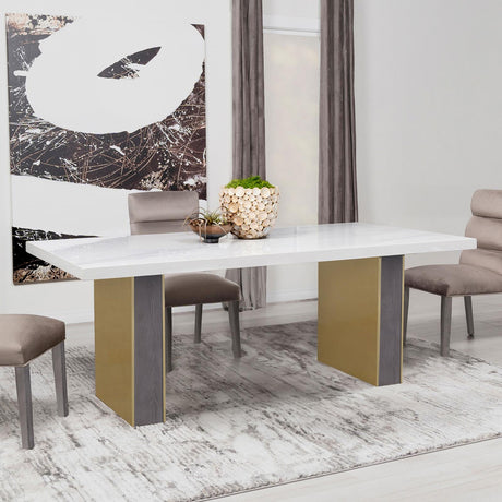 Carla Rectangular Dining Table with Cultured Carrara Marble Top White and Gold from Coaster - Luna Furniture