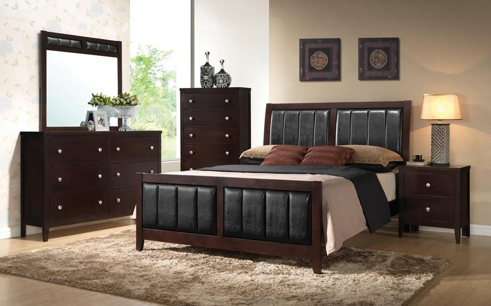 Carlton Cappuccino/Black 4-Piece Full Upholstered Bedroom Set from Coaster - Luna Furniture