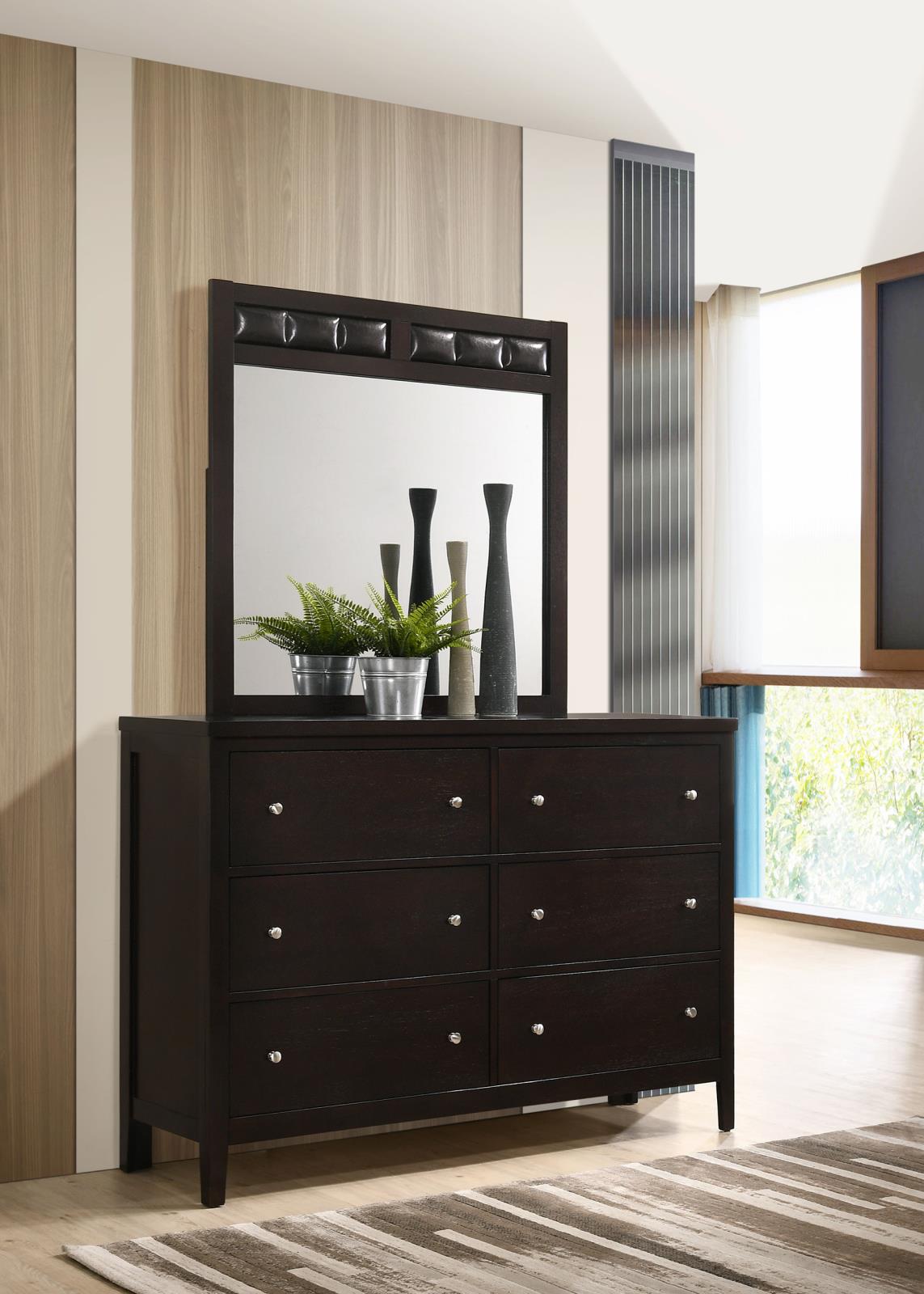 Carlton 6-drawer Rectangular Dresser with Mirror Cappuccino from Coaster - Luna Furniture