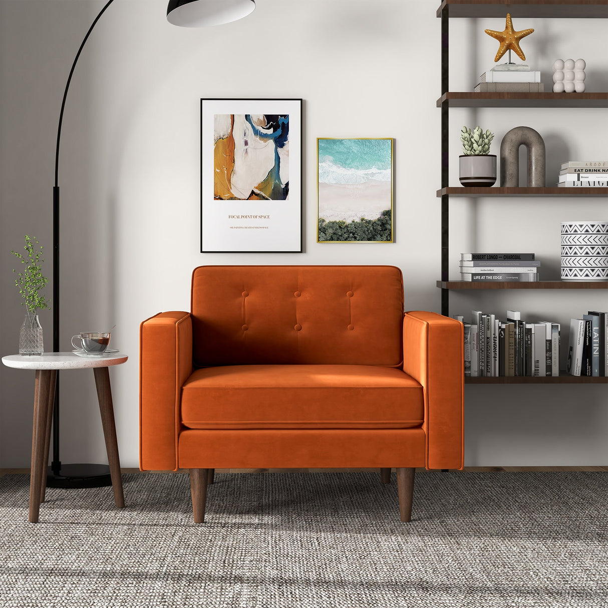 Casey Mid-Century Modern Burnt Orange Velvet Lounge Chair - AFC00306 - Luna Furniture