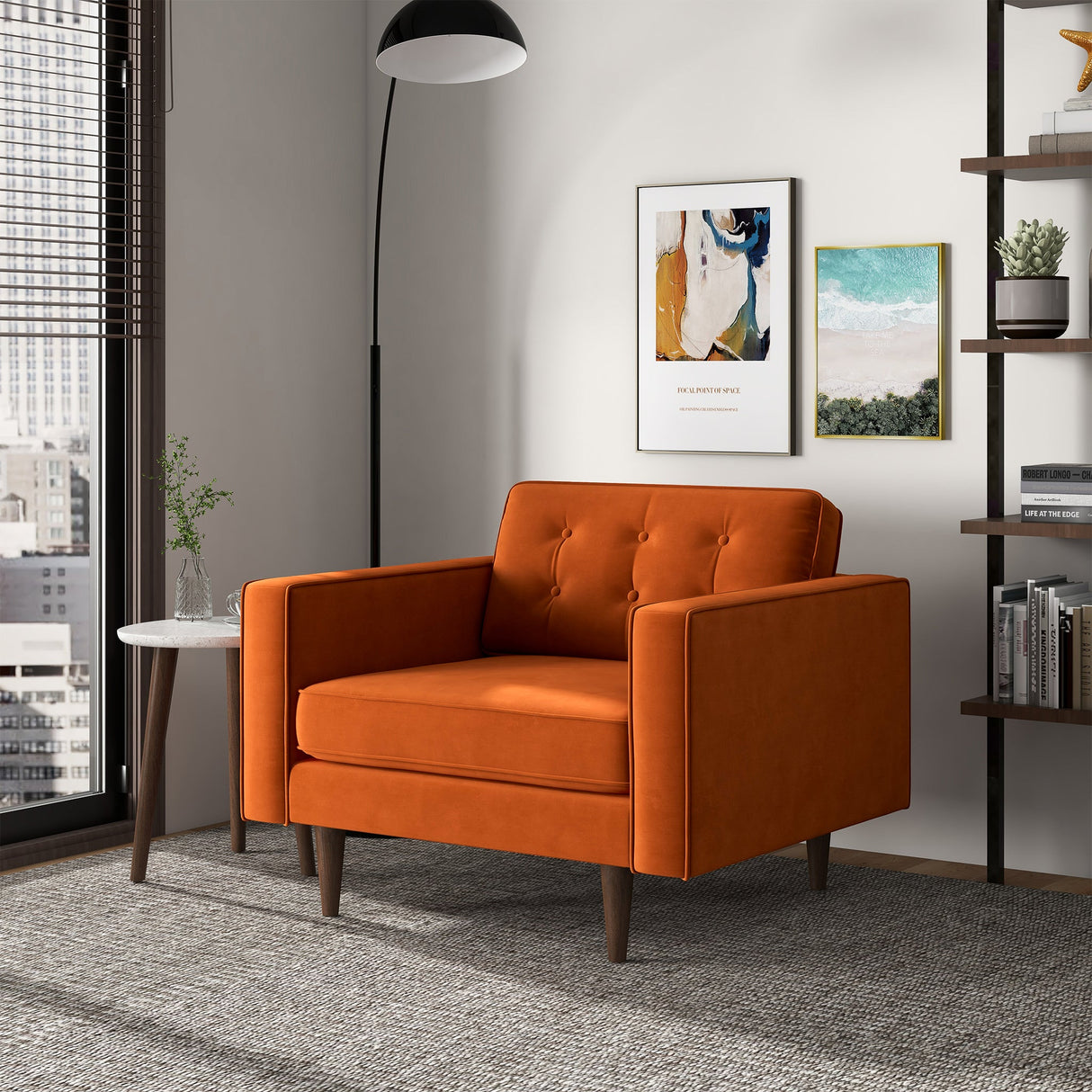 Casey Mid-Century Modern Burnt Orange Velvet Lounge Chair - AFC00306 - Luna Furniture