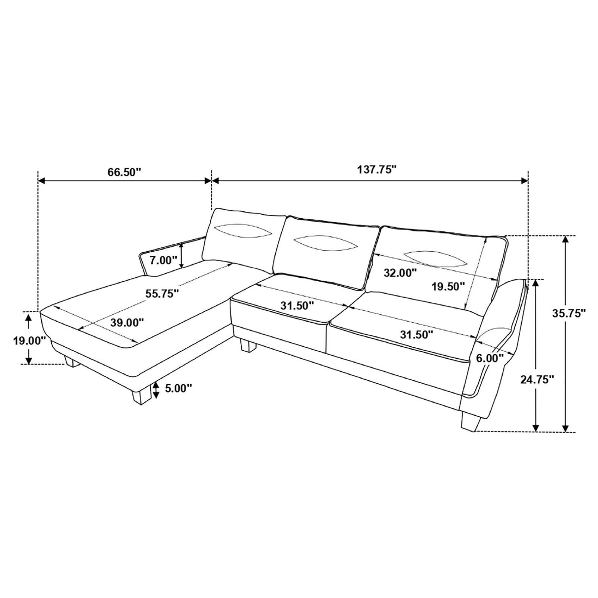 Caspian Upholstered Curved Arms Sectional Sofa White and Black from Coaster - Luna Furniture