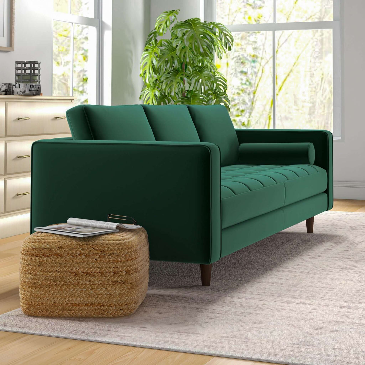 Catherine Mid-Century Modern Sofa 84" / Dark Green Velvet - AFC00043 - Luna Furniture