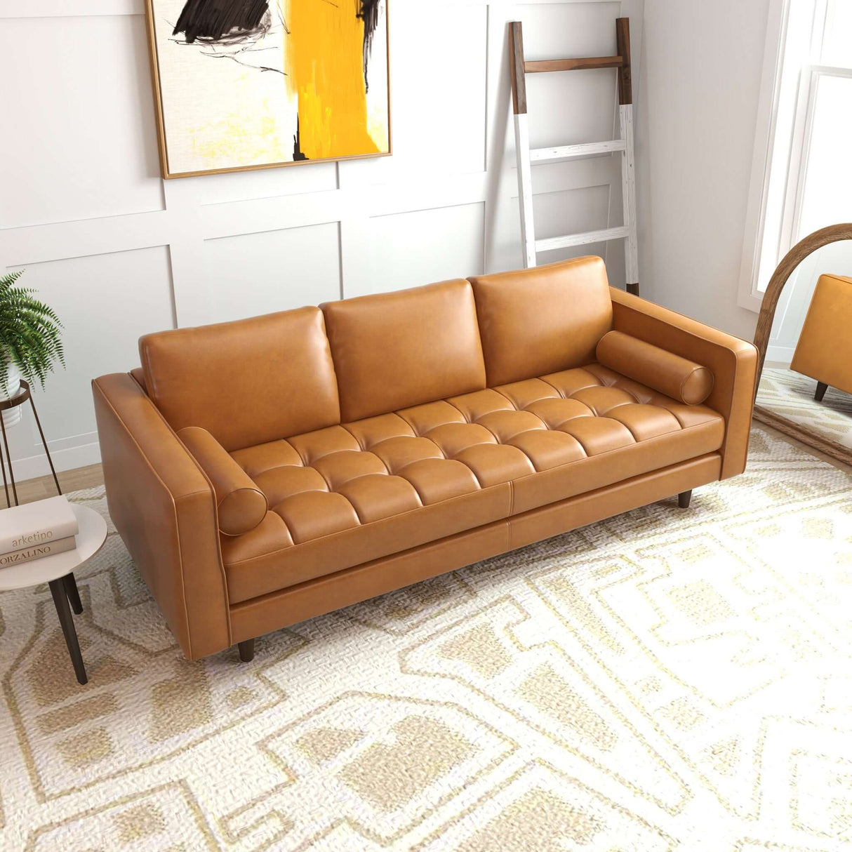 Catherine Mid-Century Modern Sofa 88" / Tan Leather - AFC00083 - Luna Furniture