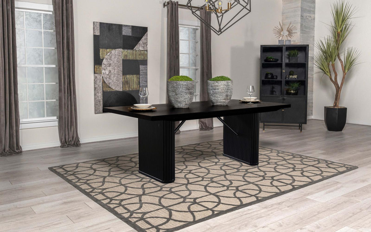 Catherine Rectangular Double Pedestal Dining Table Black from Coaster - Luna Furniture