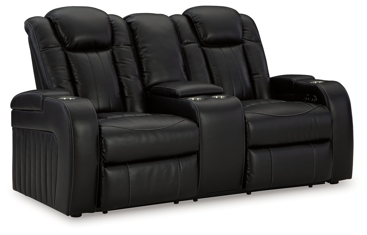 Caveman Den Midnight Power Reclining Loveseat with Console from Ashley - Luna Furniture