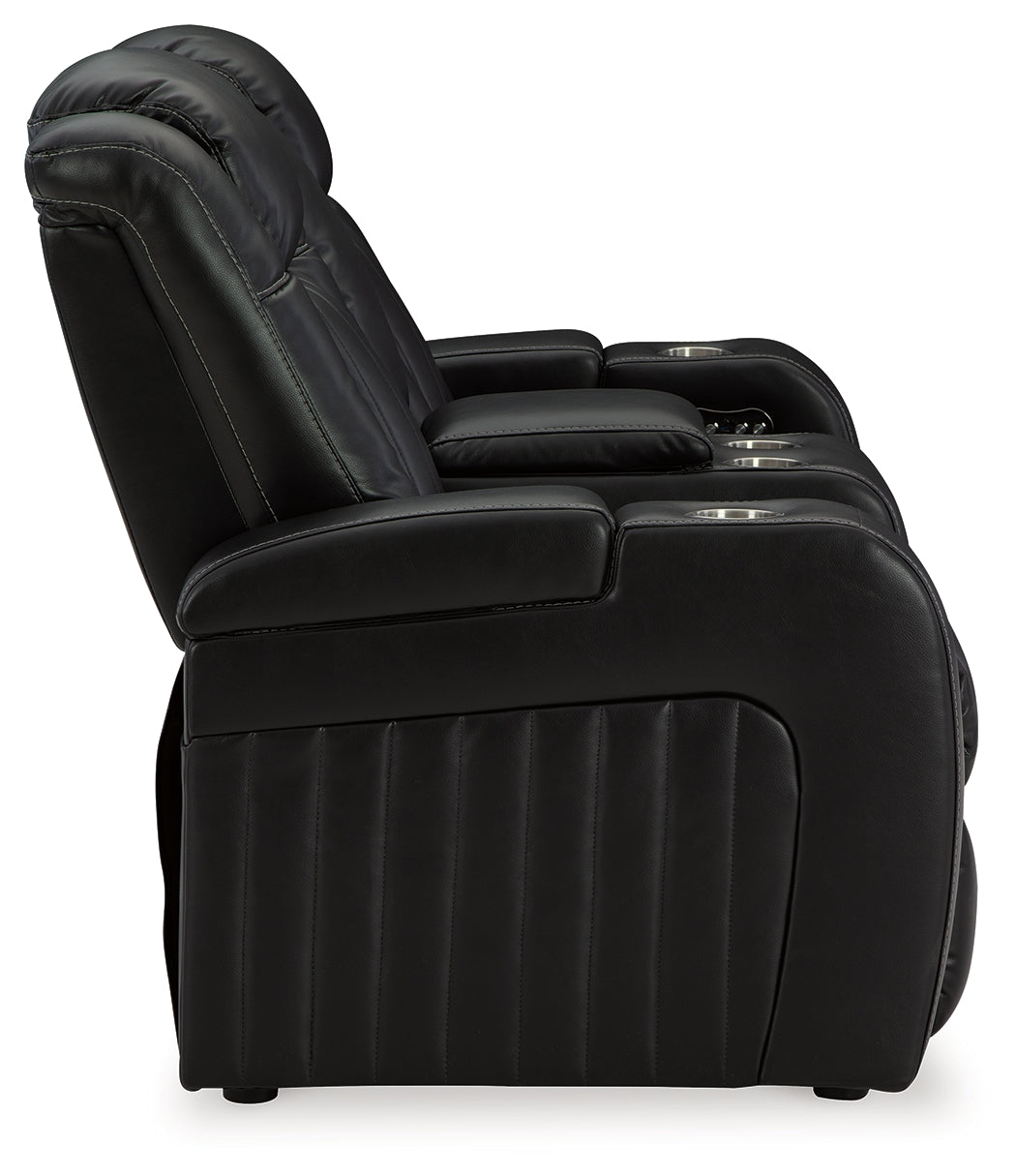 Caveman Den Midnight Power Reclining Loveseat with Console from Ashley - Luna Furniture