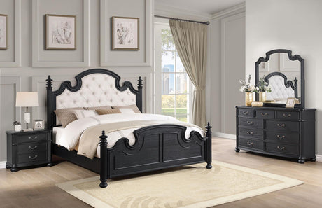 Celina Black/Beige 4-Piece Eastern King Bedroom Set with Upholstered Headboard from Coaster - Luna Furniture