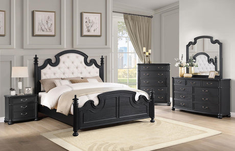 Celina Black/Beige 5-Piece Queen Bedroom Set with Upholstered Headboard from Coaster - Luna Furniture