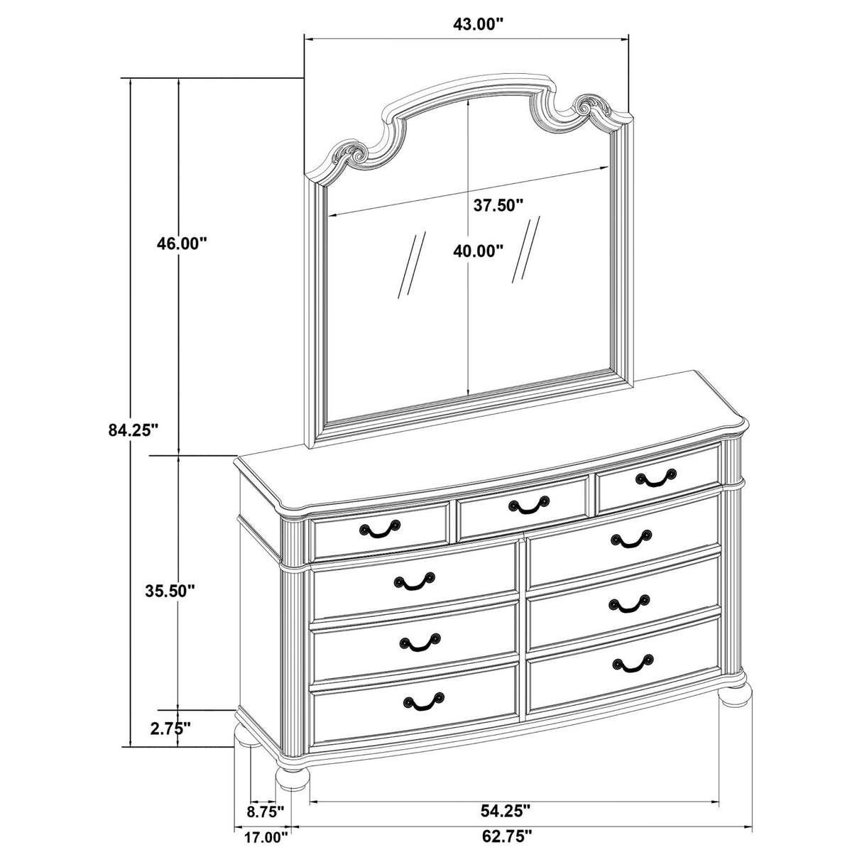 Celina Black 9-Drawer Bedroom Dresser with Mirror from Coaster - Luna Furniture