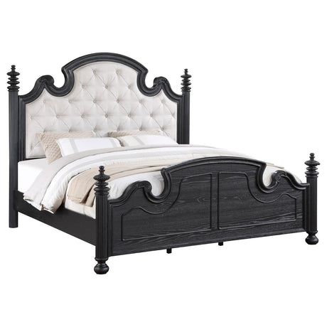 Celina Eastern King Bed with Upholstered Headboard Black and Beige - 224761KE - Luna Furniture