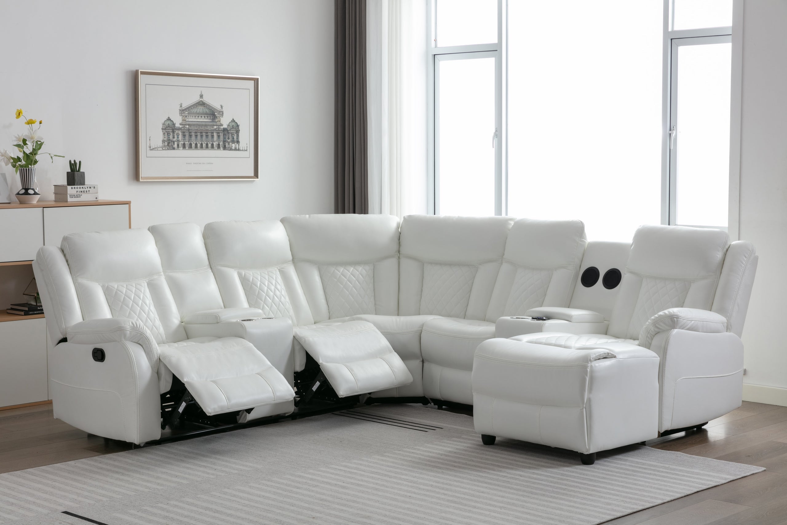 White reclining sectional sale