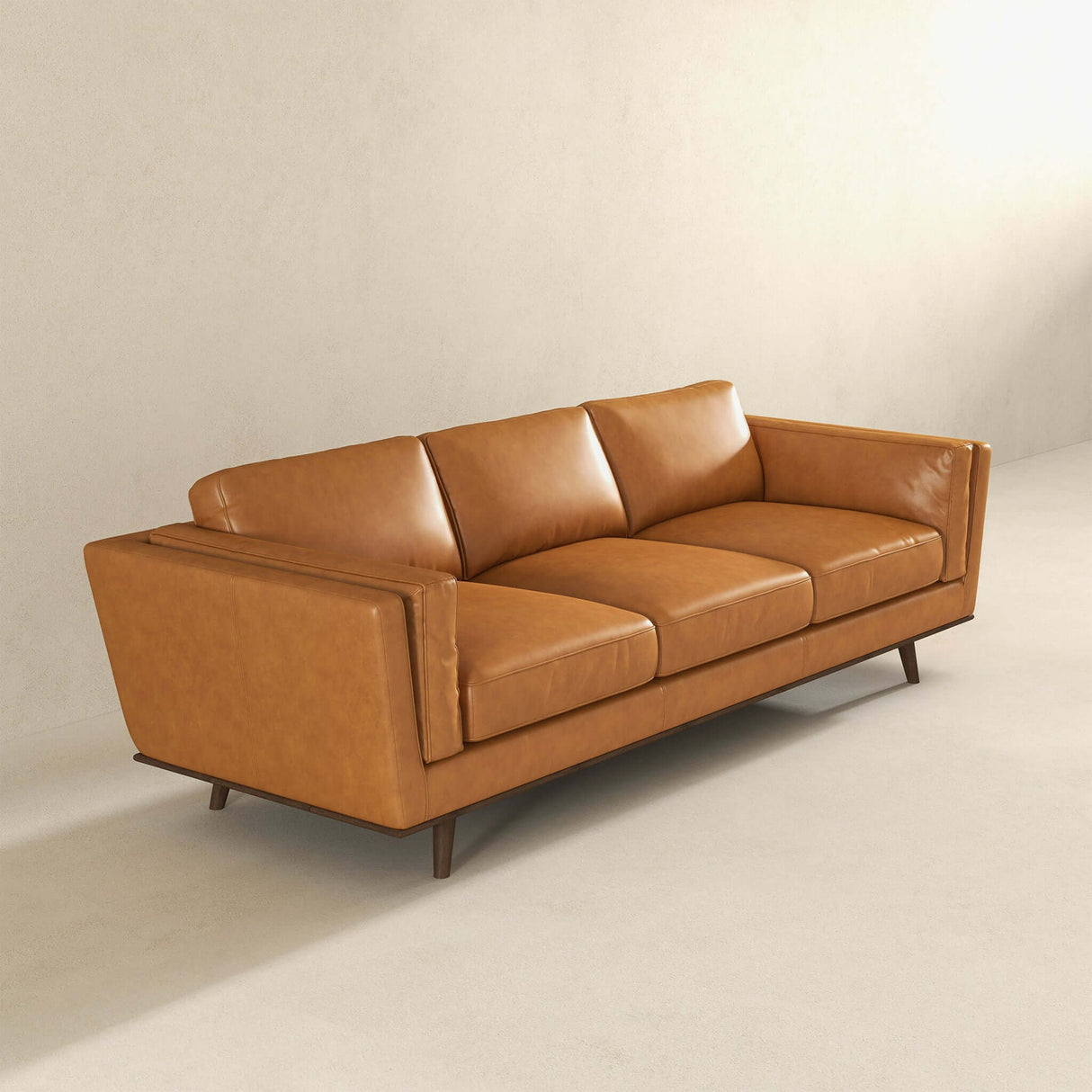 Chase Mid Century Modern Tan Genuine Leather Sofa - AFC00016 - Luna Furniture