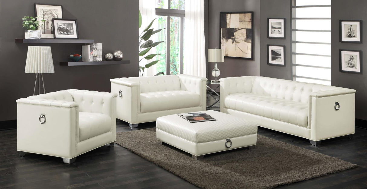 Chaviano Tufted Upholstered Loveseat Pearl White from Coaster - Luna Furniture