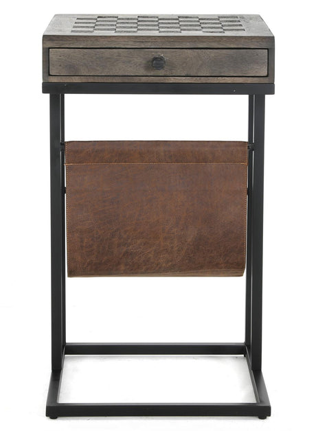 Chessie 1-drawer Square Side Table With Leather Sling Tobacco and Black from Coaster - Luna Furniture