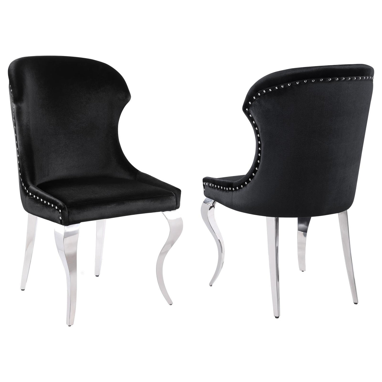 Cheyanne Upholstered Wingback Side Chair with Nailhead Trim Chrome and Black (Set of 2) from Coaster - Luna Furniture