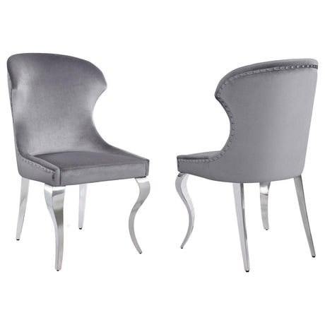 Cheyanne Upholstered Wingback Side Chair with Nailhead Trim Chrome and Grey (Set of 2) from Coaster - Luna Furniture