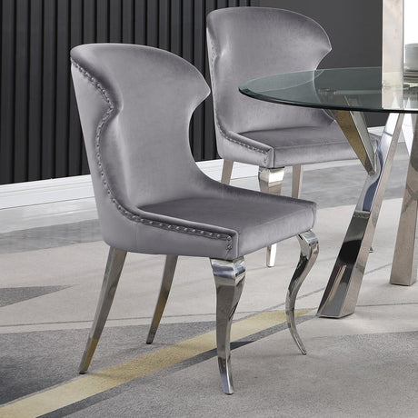 Cheyanne Upholstered Wingback Side Chair with Nailhead Trim Chrome and Grey (Set of 2) from Coaster - Luna Furniture