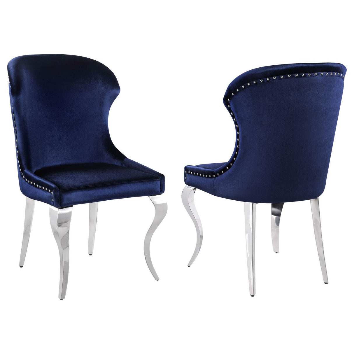 Cheyanne Upholstered Wingback Side Chair with Nailhead Trim Chrome and Ink Blue (Set of 2) from Coaster - Luna Furniture